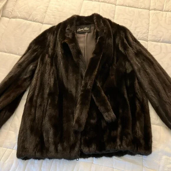 Vintage Ben-Ric Black Real Ranch Mink Half-length Jacket Scarf attached like new - Picture 2 of 8